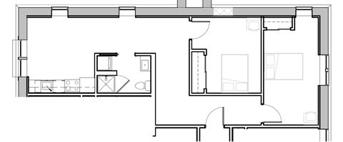 Floor plan for 2 beds, 2 baths, 765 sqft
